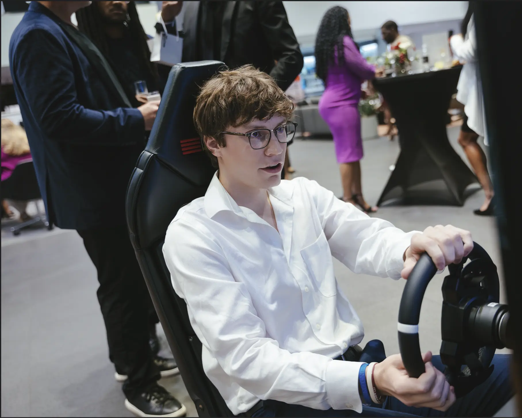 Guest driving a racing simulator